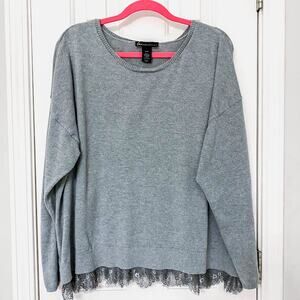 LANE BRYANT • Gray Lace Long Sleeve Scoop Neck Sweater